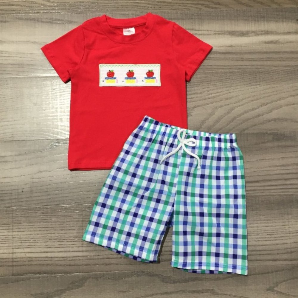 Boutique Back to School Smocked Boys Shorts Outfit Set - Picture 1 of 3